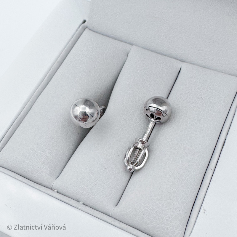 Bílé zlato náušnice KULIČKY 5,8MM na šroubek